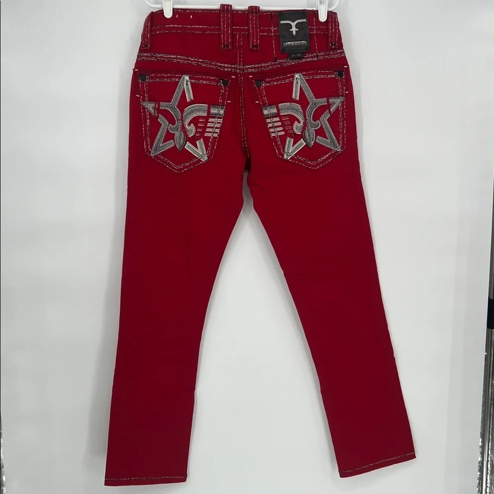 Men Rock Revival Red Jeans Slim Straight Stretch Pant Collectors Edition Size 32 - Picture 7 of 10